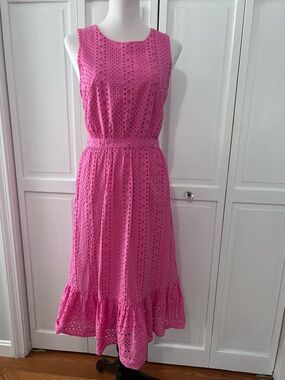 J.Crew Eyelet Pink Embroidered Sleeveless Tiered Midi Dress 6